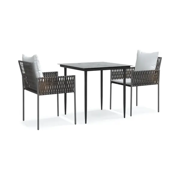 3-tlg. Garten-essgruppe Mit Kissen Poly Rattan Und Stahl - Vidaxl thumbnail