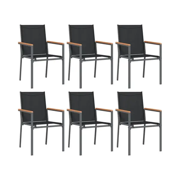 VidaXL Gartenstühle 6 Stk., Gartenstuhl Mit Armlehnen, Stuhl Für Garten Terrasse, Gartensessel Terrassenstuhl Gartenmöbel, Schwarz Textilene Stahl thumbnail