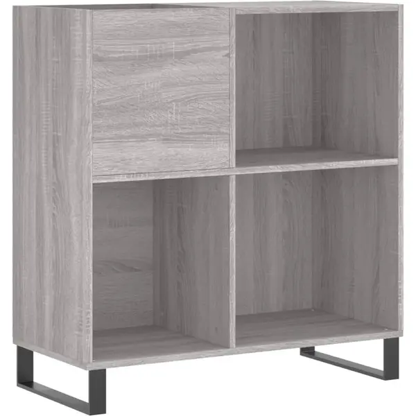 VidaXL Engineered Wood Record Cabinet In Grey Sonoma - Vinyl Storage, Lp Holder, Modern Design, Industrial Style With Iron Feet thumbnail