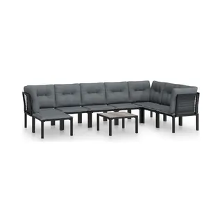 9-tlg. Garten-lounge-set Schwarz Und Grau Poly Rattan - Vidaxl