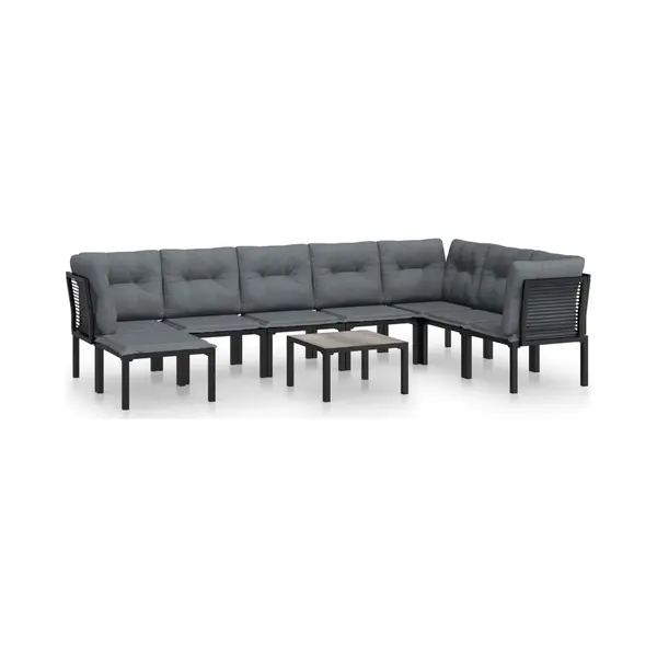 9-tlg. Garten-lounge-set Schwarz Und Grau Poly Rattan - Vidaxl thumbnail