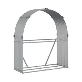 VidaXL Silver Galvanised Steel Firewood Rack - Log Holder/Stand For Fireplace-Wood Storage, Wall-Stable, Ample Space, 120x45x140 Cm