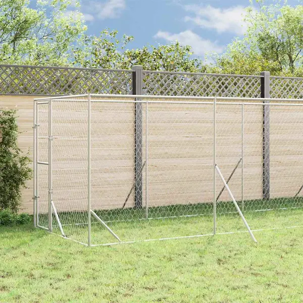 VidaXL Hondenkennel Met Dak 2x14x2, 5 M Gegalvaniseerd Staal Zilver thumbnail