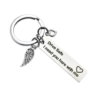 Fako Bijoux - Sleutelhanger Drive Safe, I Need You Here With Me - Vleugel & Hart - Sleutelring Tekst - Cadeau - Geschenk - Zilverkleurig