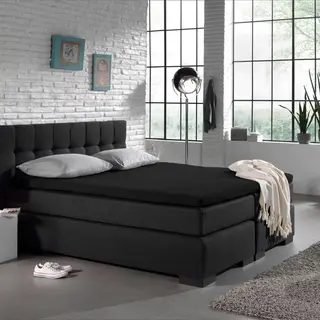 Droomtextiel Topper Hoeslaken Jersey Stretch - Zwart 140x200 Cm - Tweepersoons - 160g.m² Zacht Katoen