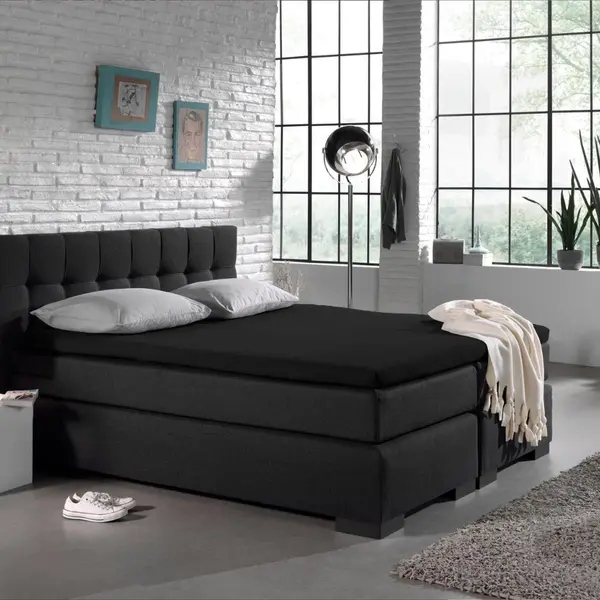 Droomtextiel Topper Hoeslaken Jersey Stretch - Zwart 160x210/220 Cm - Lits-Jumeaux - 160g.m² Zacht Katoen thumbnail