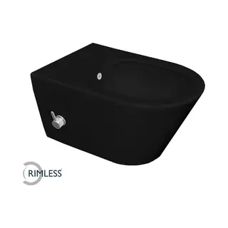 Wiesbaden Stereo Wandcloset Rimless Met Bidetkraan Koudwater Mat Zwart