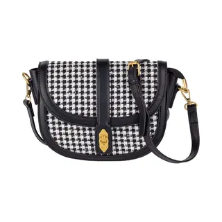 Nouka Zwarte Pied-de-Poule Dames Tas – Schoudertas – Crossbody – Handtas – Met Verstelbare En Afneembare Tassenriem / Schouderriem
