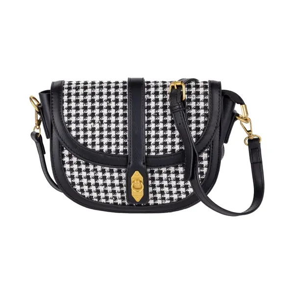 Nouka Zwarte Pied-de-Poule Dames Tas – Schoudertas – Crossbody – Handtas – Met Verstelbare En Afneembare Tassenriem / Schouderriem thumbnail
