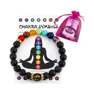 Winkrs Lava Armband Met 7 Gekleurde Stenen En Strass Spacers - 19CM - 7 Chakra's Stretch Armbandje