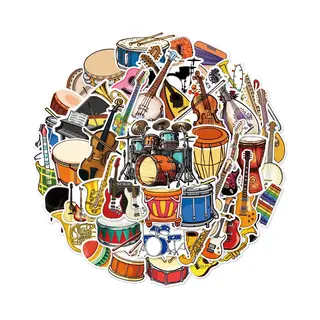 Winkrs 50 Muziek Stickers Met Muziekinstrumenten - Piano, Gitaar, Trompet, Drums Etc. - Voor Laptop, Koffer, Instrument, Muur Etc.