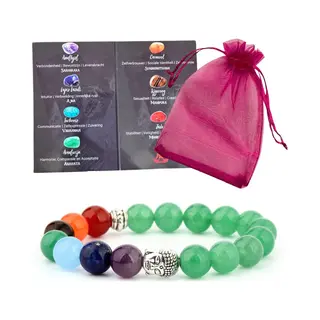 Winkrs Aventurijn Stenen Kralen Armband, Met Boeddha En Chakra Edelstenen - 19CM - Armbandje Stretch Dames