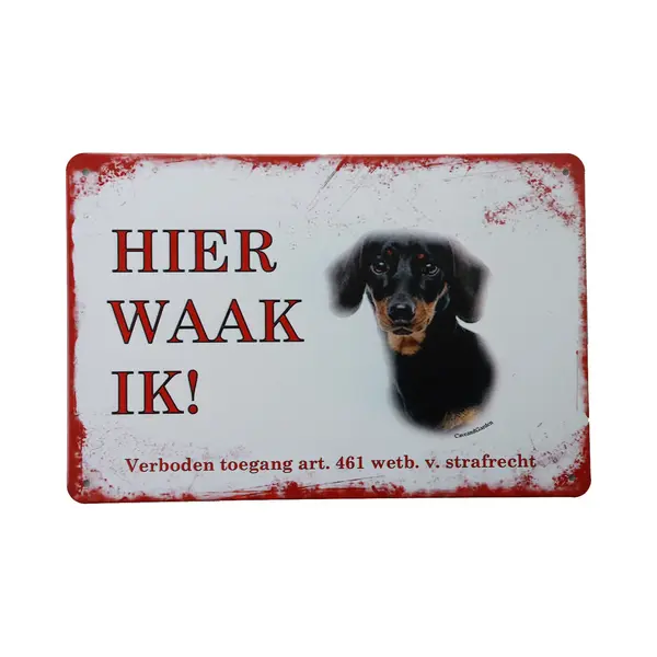 Cave & Garden Hier Waak Ik Teckel - Hier Waak Ik - Waakborden - Metalen Wandbord - Hier Waak Ik Hond - Tekstbord - Waakbord - Teckel - Honden - 20 X 30cm – Cave & thumbnail