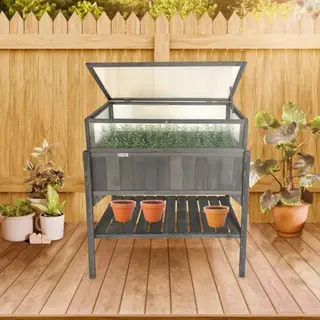 Lendo Online Plantenbak Met Bloembak, Bloembak, Plantenbak, Moestuin, Pottafel Met Tuinkas, Balkonbak, 97, 5 X 49 X 120 Cm, Sparrenhout (grijs)