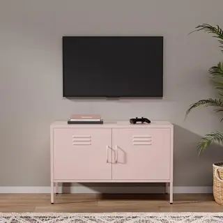 Lendo Online Tv Schrank Aus Metall - Industrielles Lowboard - 100x40x65 Cm - Tv Möbel - Fernsehschrank - Für Wohnzimmer (Rosa)