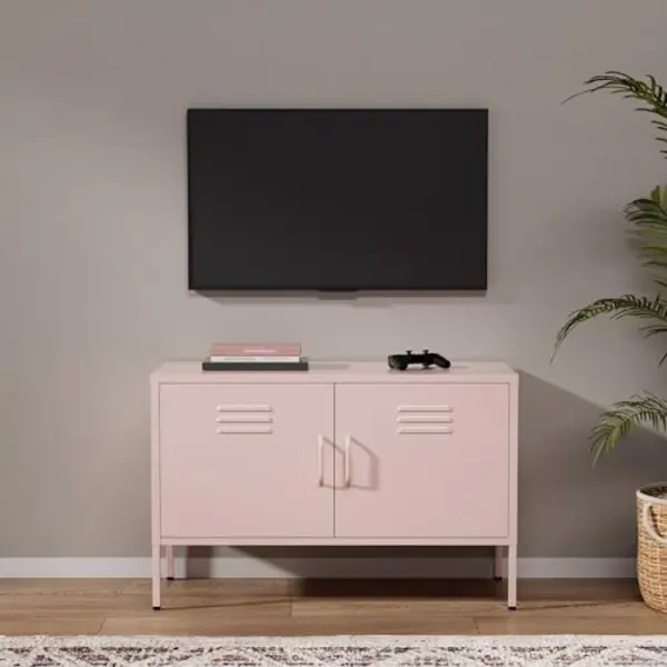 Lendo Online Tv Schrank Aus Metall - Industrielles Lowboard - 100x40x65 Cm - Tv Möbel - Fernsehschrank - Für Wohnzimmer (Rosa) thumbnail