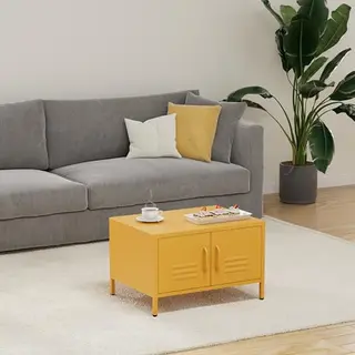 Lendo Online Industriële Salontafel, Salontafel Van Metaal, Bijzettafel, Gepoedercoat Staal, 68 X 50 X 43, 5 Cm, Geel