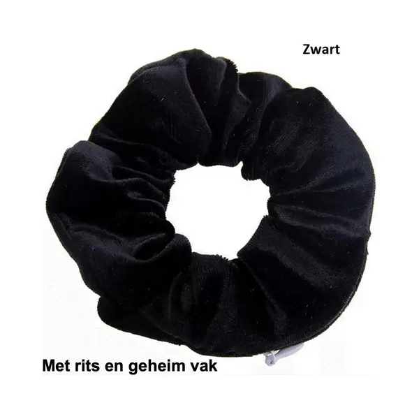 Chpn - Scrunchie - Met Verstoppen - Scrunchie Met Rits - Froezel - Zwart - Haarelastiek - Haar Accessoire - Festival Accessoire - Scrunchie Met Geheim thumbnail