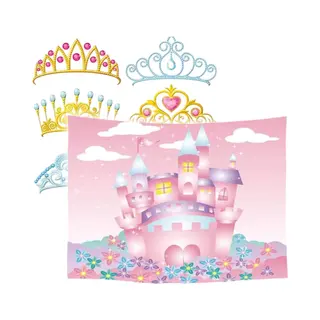 Ulticool – Wandkleed - Kasteel Kroontjes Diadeem Kinderkamer – Set Van 2 Designs - 73 Cm X 95 Cm – Schilderij Wandtapijt Stof – Poster Art –