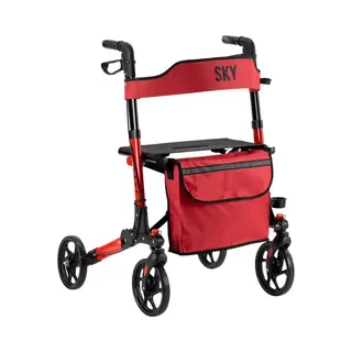 Sky Rollator Sky - Lichtgewicht Rollator - Special Edition Rood - Dubbel Opvouwbaar - Met Stokhouder, Tas En Rugband