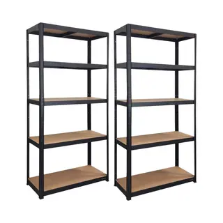 Nordevik Stellingkast - Set Van 2 - 180x90x40cm - Gemaakt Van Extra Sterk Metaal - Opbergrek - 5 Planken - 875kg Draagkracht - Zwart