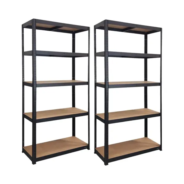 Nordevik Stellingkast - Set Van 2 - 180x90x40cm - Gemaakt Van Extra Sterk Metaal - Opbergrek - 5 Planken - 875kg Draagkracht - Zwart thumbnail