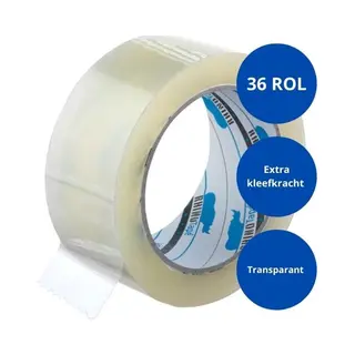 Rhino tape Rhino Verpakkingstape Transparant 50mm X 66 Mtr - Extra Kleefkracht - 36 Rollen Per Doos