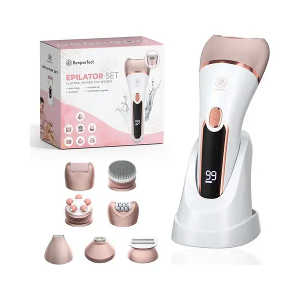 Beeperfect 7 In 1 Epilierer Für Frauen - Bikini-Trimmer - Wiederaufladbar - Wasserdicht - 7 Aufsätze - Weiß/Rosa thumbnail