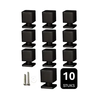 Msqdesign - Kastknop Zwart Vierkant (Metaal) - Kastknoppen Zwart - 10 Stuks - Deurknopjes Zwart Voor Kast - Deurknop Zwart - Deurknopjes - Handgreep -