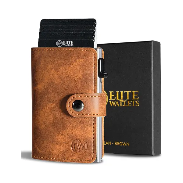 EliteWallets Pasjeshouder Pro – Uitschuifbaar – Man & Vrouw - Bruin thumbnail