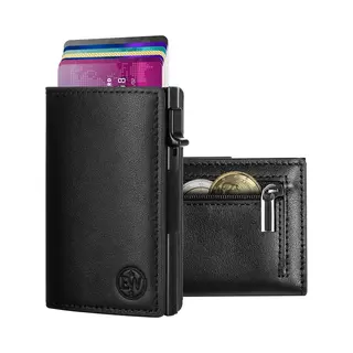 EliteWallets® Pasjeshouder Smart - Uitschuifbaar Met Ritsvakje - Kaarthouder Voor Mannen En Vrouwen - Nappa Leer - Rfid Bescherming - Pashouder Voor