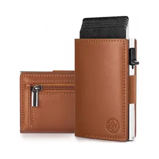 EliteWallets® Pasjeshouder Smart - Uitschuifbaar Met Ritsvakje - Kaarthouder Voor Mannen En Vrouwen - Nappa Leer - Rfid Bescherming - Pashouder Voor