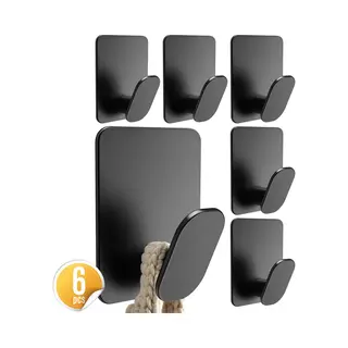 Smath Luxe Handdoekhaakjes Zelfklevend - Set Van 6 Haakjes - Badkamer Accesoires- Handdoek Haakjes - Zonder Boren - Rvs Haken - Zwart