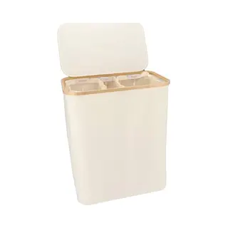 Kroms Wasmand 3 Vakken - Beige - 145L - Inclusief Nl & Eng Labels - Wassorteerder Bamboe - Laundry Basket - Wasmand Met Deksel - 145L