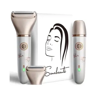 Sansbeauté 2-in-1 Ladyshave + Extra Scherkopf - Gesicht - Achseln - Beine - Bikinizone - Rasierer Frauen - Elektrischer Epilierer - Gesichtshaarentfernung Damen