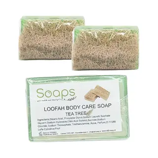Soaps Zeeptabletten 2x Loofah Tea Tree Zeep - Pompoen Vezel - Handmade - 100% Natuurlijk - Voor Lichaam - Gezicht - Haar - Handzeep - Badzeep Met Spons