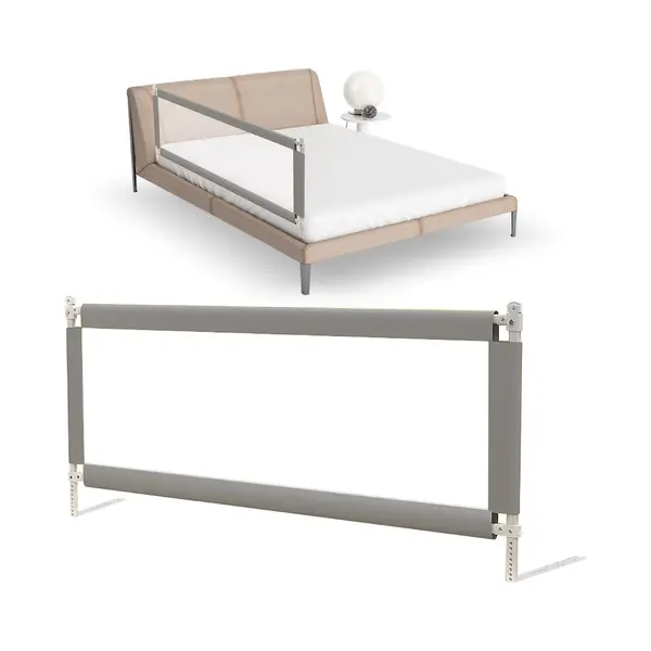 Heppie Babie HeppieBabie Bettgitter - Universal - Extra Lang 150 Cm - Verstellbar - Grau Mit Sicherheitsnetz - Bettgitter - Bettgestell thumbnail