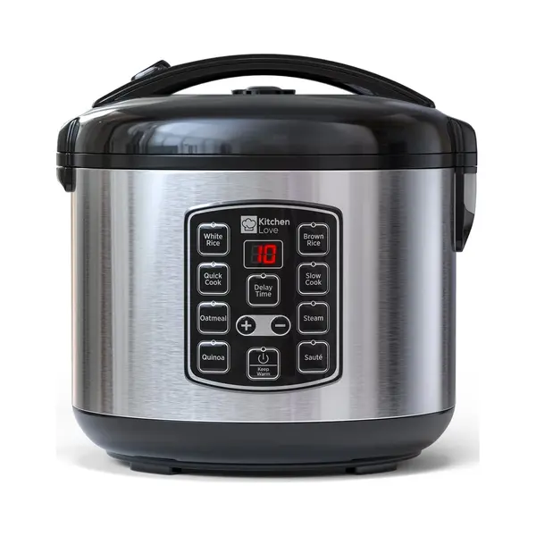 KitchenLove Reiskocher Mit Dampfgarer - 1.8L - Aufwärmfunktion - 3 Bis 8 Personen - Edelstahl -Schwarz thumbnail