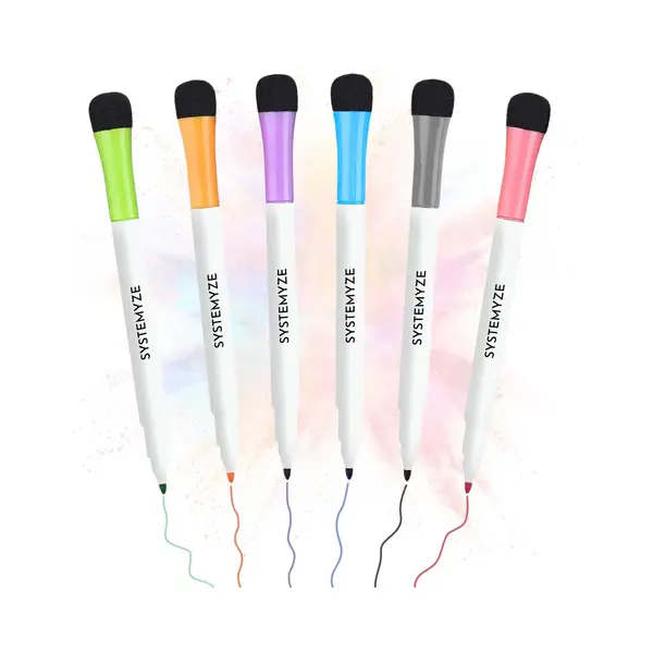 Systemyze Whiteboard Stiften Met Wisser - 6 Stuks - Whiteboard Marker Magnetisch - Stiften Voor Volwassenen En Kinderen - 1-2MM thumbnail