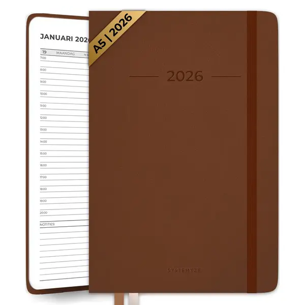 Systemyze Agenda 2026 Volwassenen - Weekkalender - Planner - Incl. Tijdsindeling - A5 Formaat - Bruin thumbnail