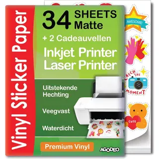 AgoDeo - Matte Vinyl Stickervellen A4 - 34 + 2 Bonusvellen - Waterbestendig Sneldrogend
