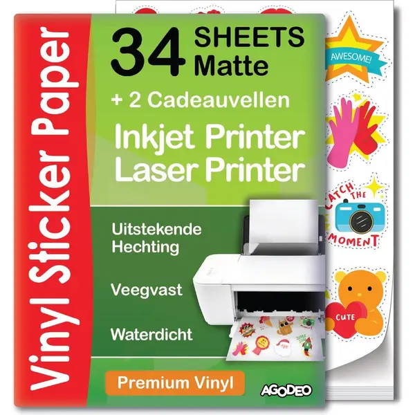 AgoDeo - Matte Vinyl Stickervellen A4 - 34 + 2 Bonusvellen - Waterbestendig Sneldrogend thumbnail