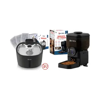 Jc Pets Draadloze Automatisch Voederbak Met Rvs Draadloze Drinkfontein Incl. 3 Filters - Voerbak Dispenser 6, 5L Met Camera - Drinkbak 2, 6L - Slimme