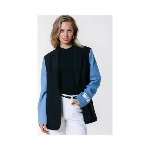 Colourful Rebel Mimmi Denim Contrast Sleeve Single Breasted Blazer thumbnail