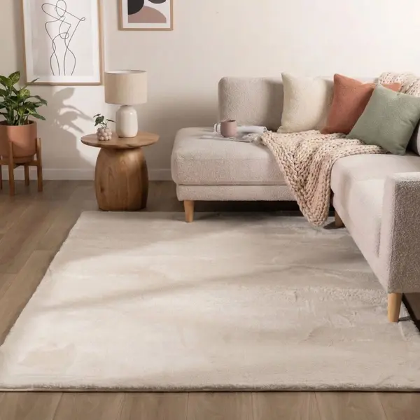 Flycarpets Amalfi Vloerkleed Creme - Laagpolig Wasbaar Fluffy En Zacht - Woonkamer Tapijt - 120x170 Cm thumbnail