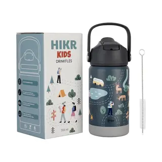 Hikr Kinder Drinkfles – Rvs Drinkbeker & Schoolbeker 350ml – Lekvrij Met Rietje – Reisbeker Voor Jongens & Meisjes – Outdoor – Groen