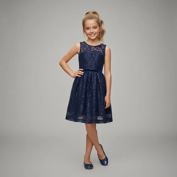 La V Elegante Kant Jurk Met Mouwloze Donkerblauw 164 thumbnail