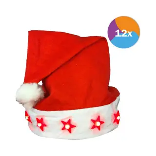 Fjesta© Kerstmuts Met Lampjes - Volwassenen - Kerstaccessoires - Rood - 12 Stuks