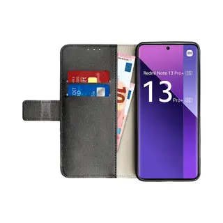 Just In Case Bookcase Hoesje Geschikt Voor Xiaomi Redmi Note 13 Pro+ 5G - Effen Zwart - Kunstleer