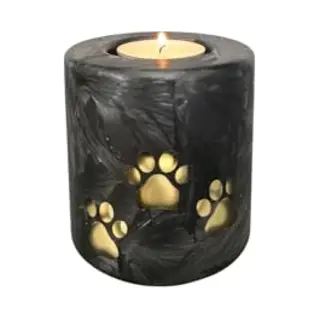 Terroso Urn Voor Honden En Katten, Glas, Met Pootafdrukken, Handgedecoreerde Herdenkingskaars, As Voor Huisdieren, In Zwart/goud Of Goud/zwart, Hoogte, 9 Cm